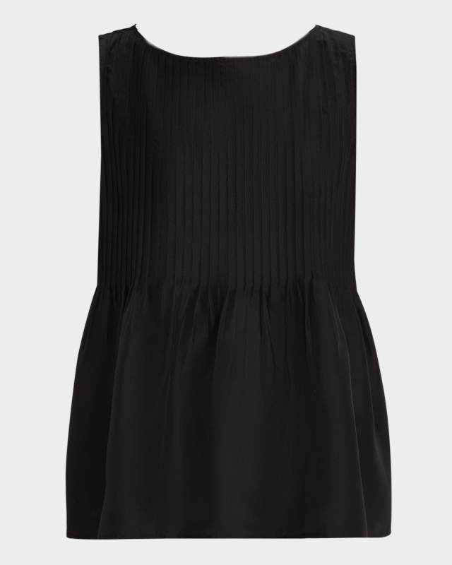 Scoop-Neck Pintuck Silk Shell